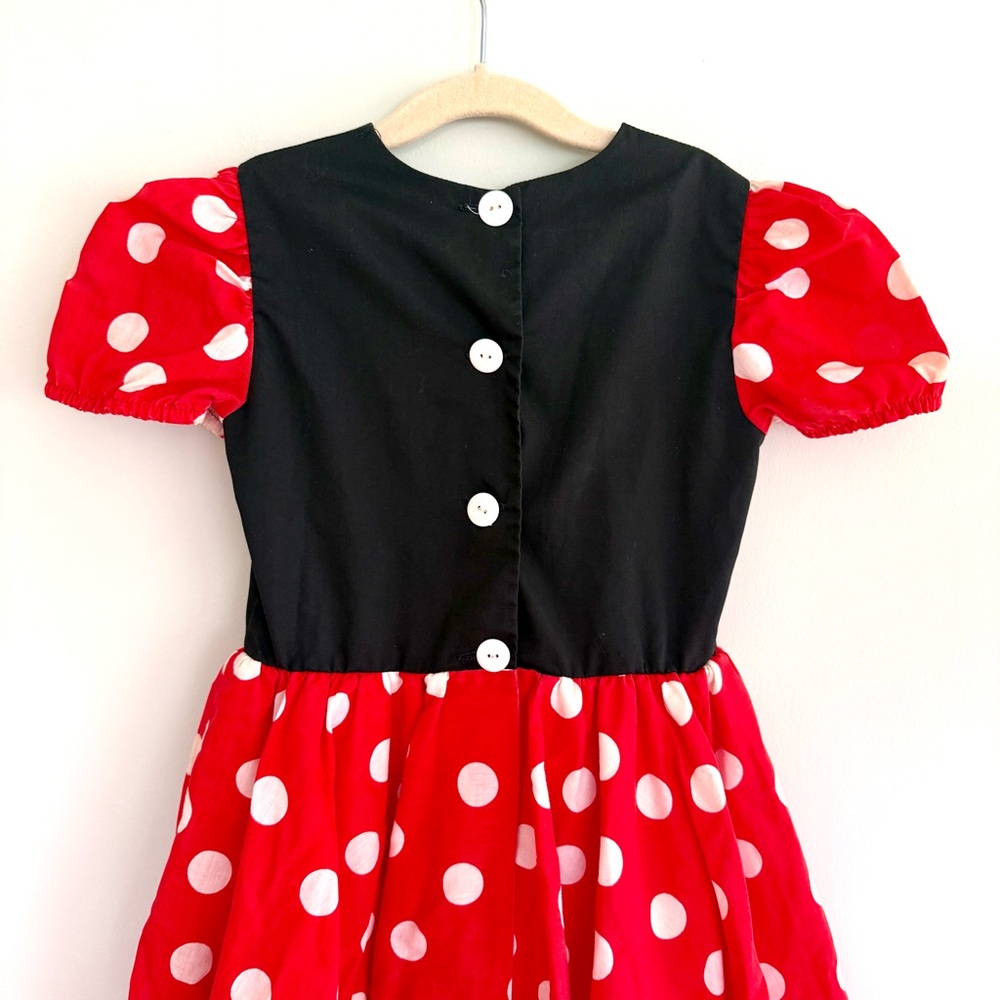 🎈VINTAGE DISNEY Minnie Mouse Puff Sleeve Embroidered Polka Dot Dress - Picture 5 of 8